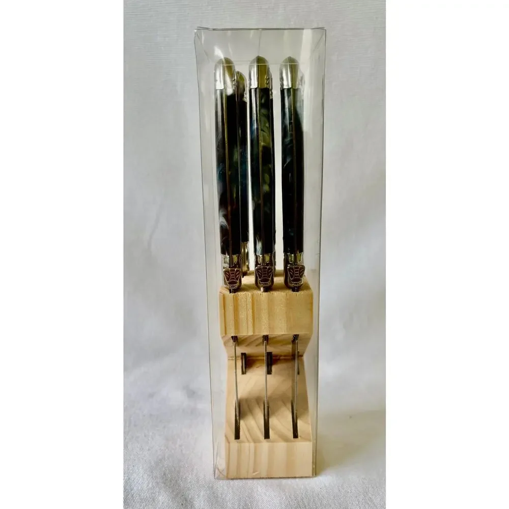 French Modern Laguiole  Stainless Steel Charcoal Gray Resin Steak Knives Set  6